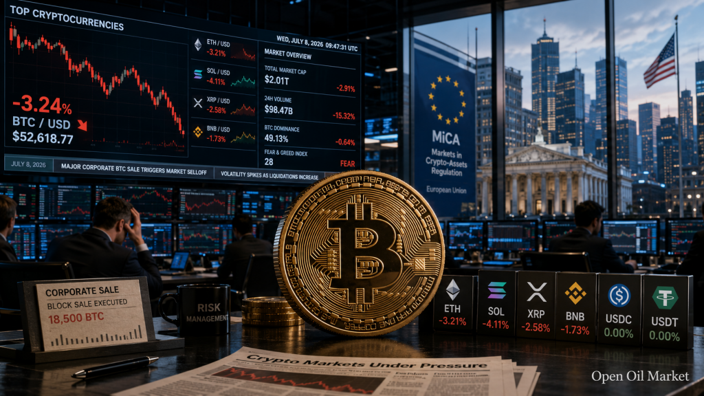Новости криптовалют, среда 8 июля 2026: Bitcoin под давлением Strategy и новые правила MiCA