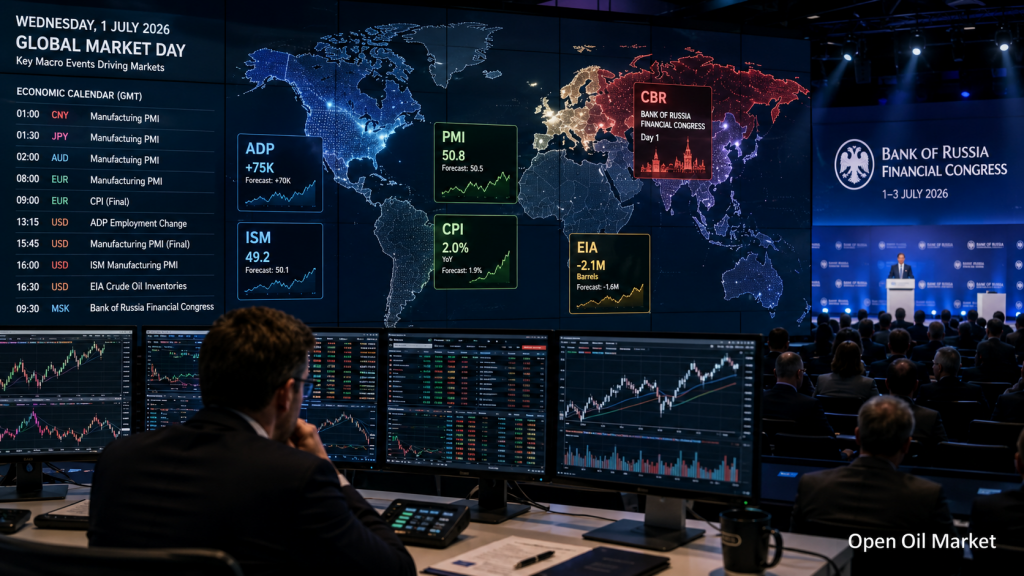 Экономический календарь инвестора на 1 июля 2026 года: PMI, инфляция, рынок труда США, нефть и Банк России