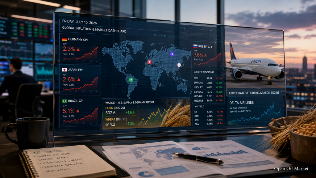 Инфляция Германии, России и Бразилии, PPI Японии, WASDE и отчёт Delta Air Lines — главные события 10 июля 2026