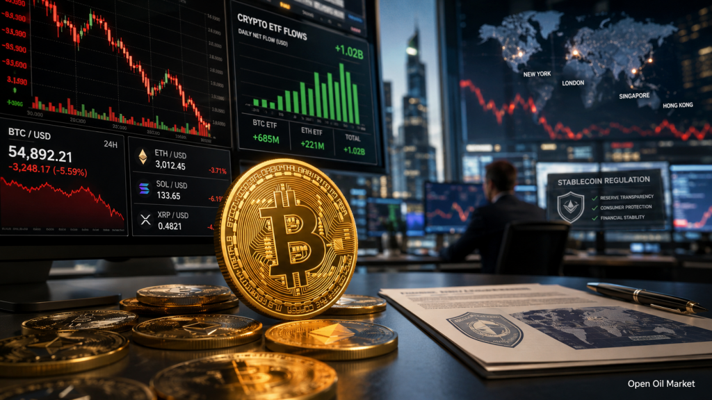 Криптовалютный рынок 9 июля 2026 года: Bitcoin под давлением, притоки в ETF, Ethereum, Solana, XRP и регулирование стейблкоинов