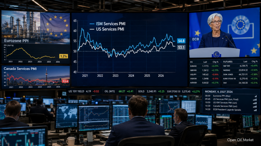 Экономический календарь на 6 июля 2026 года: ISM Services PMI США, PPI еврозоны, PMI Канады, выступление главы ЕЦБ Кристин Лагард и реакция инвесторов