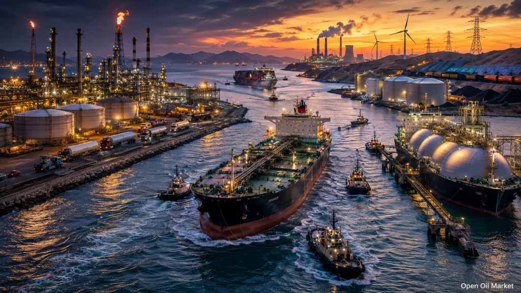 Мировой рынок ТЭК 19 июля 2026: танкер с нефтью, СПГ-терминал, нефтеперерабатывающий завод, электростанции, ВИЭ и угольная логистика