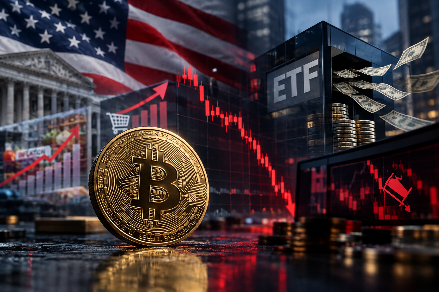 Новости криптовалют, четверг, 15 октября 2026: биткоин теряет $82 000 после горячей инфляции в США, ликвидации приближаются к $1 млрд, из ETF уходит капитал