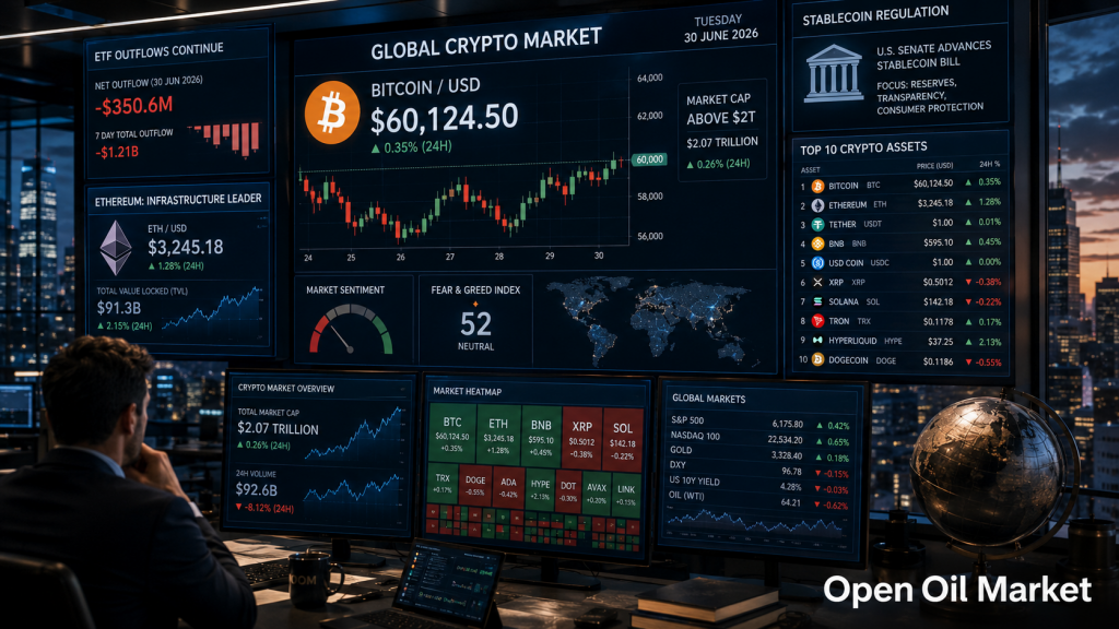 Криптовалютный рынок 30 июня 2026: Ethereum, Solana, XRP, BNB, USDT, USDC и ETF-оттоки